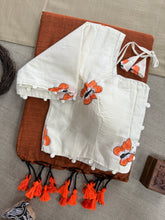Orange Handloom Cotton Saree With Embrodery Work Redy Made Blouse